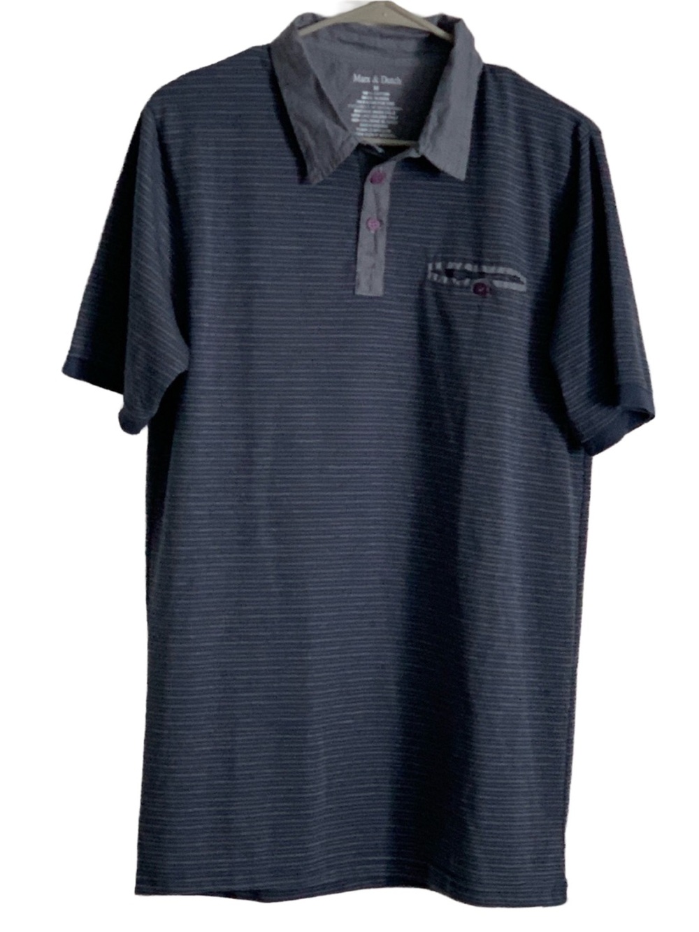 MARX & DUTCH Men’s Dark Blue Gray Stripe Short Sleeve Cotton Polo Shirt